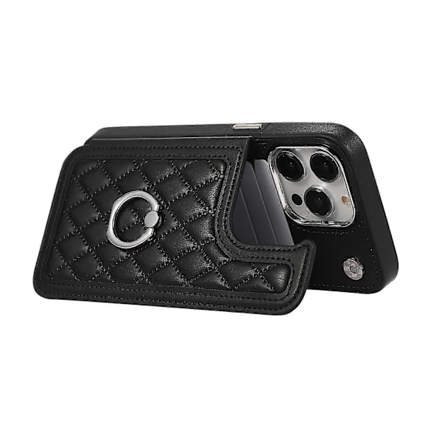 För iPhone 16 Pro Max Skal TPU+PU Läder Telefonskydd med Ringstativ och Axelrem Multicolor Style C