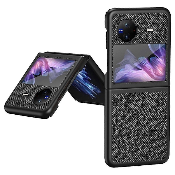 Stødsikkert telefoncover med krydsmønster til vivo X Flip, gummibelagt PU-læderbelagt PC-bagcover Multicolor Style B