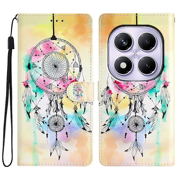 Pung etui i PU-læder med mønstertryk og stativ til Xiaomi Redmi Note 14 Pro 4G med rem Multicolor Wind Chime