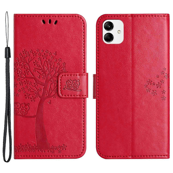 Til Samsung Galaxy A05 4G Etui Ugle Træ Præget Læder Telefon Cover med Pung Multicolor Style E