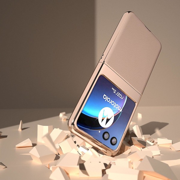 Äkta koläder + Pc Litchi case för Motorola Razr 40 Ultra 5g, nanogalvaniserat cover Rose Gold