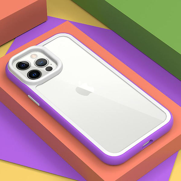 Til Iphone 13 Pro Max Stødsikkert Gennemsigtigt Telefoncover Akryl Bagside + Farverig Ramme Aftageligt 2-i-1 Cover Purple