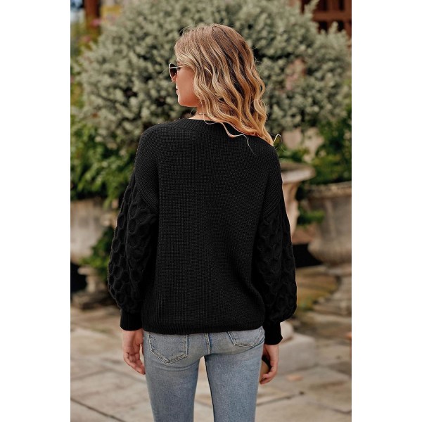 Dame 2023 Vinter Pullover Sweater Afslappet Langærmet Rund Hals Løs Tyk Strikket Jumper Toppe Bluse Black X-Large