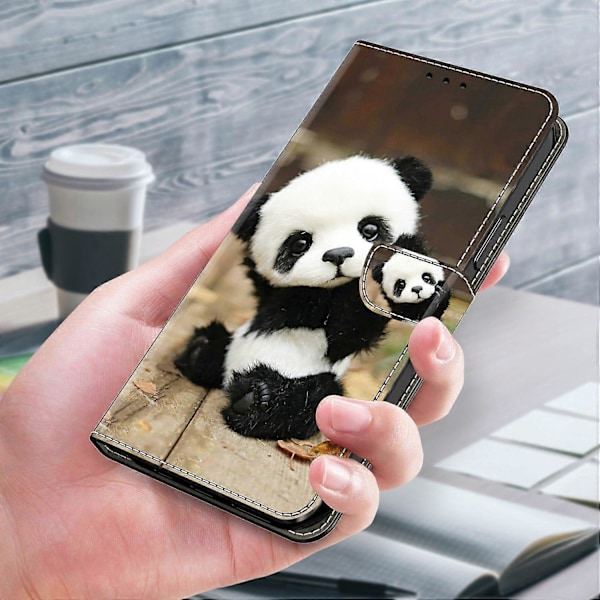 För iPhone 16 Pro Skal Mönstertryckt Skyddande Läder Flip Fodral- Multicolor Panda