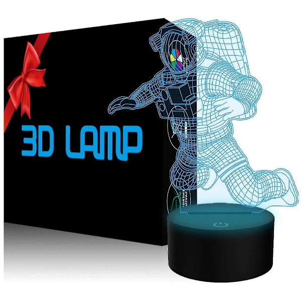 Spaceman Night Light 3d Astronaut Illusion Lamp Led Aviation Nightlight 7 färgskiftande Touch Sensor Bordslampa med USB kabel dekor