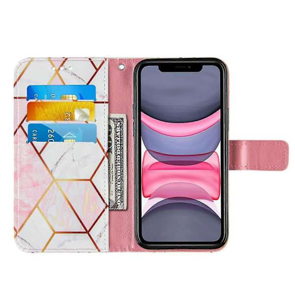 Wallet Splicing Marmormønster Stand Læder Beskyttelsesetui med Snøre til iPhone 11 6.1 tommer