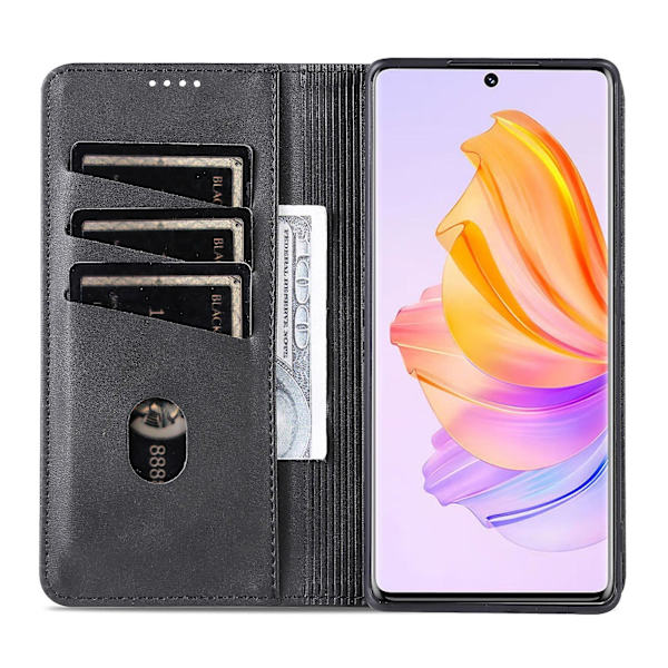 Azns For Honor 80 Se 5g PU-nahkalompakkokotelo Käännettävä Foliojalusta Magneettinen Itsekiinnittyvä Suojakuori Black