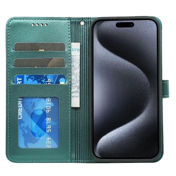 Til iPhone 16 Pro Max Wallet Case Magnetisk Lukning Læder Telefon Cover med Rem- Multicolor Green
