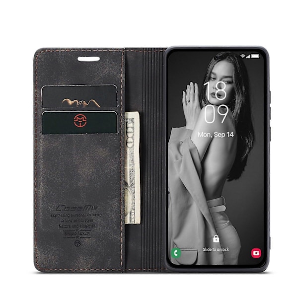 Til Samsung Galaxy A56 5G Case CASEME 013 Serie Kortholder Stativ Læder Telefon Cover - Kaffe Multicolor Black
