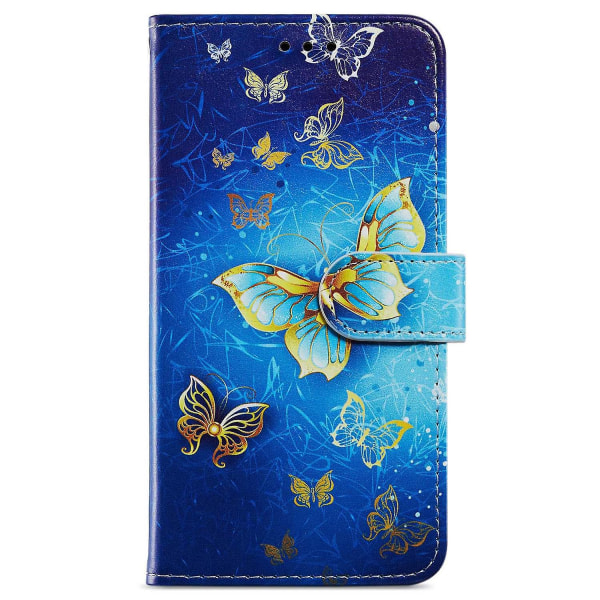 För Motorola Moto G84 5g Phone case Lädermönster Print Stand Cover med handledsrem Golden Butterfly