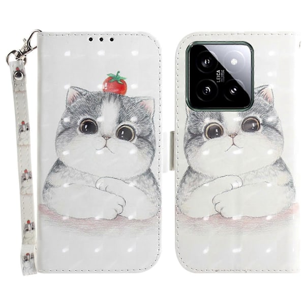 För Xiaomi 14 Fodral 3D Mönster Läder Anti-repa Telefonplånboksfodral Multicolor Cute Cat