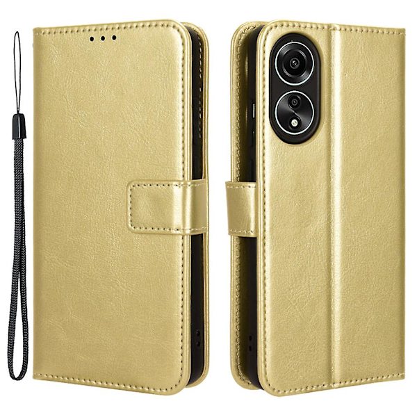 Plånbok Pu Läder Cover För Oppo A58 4g, Crazy Horse Texture Stand Phone case Gold