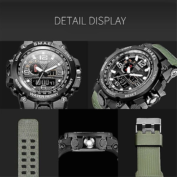 Smael 1545 LED Dual Display Herre Sportsur Elektronisk Quartz 9