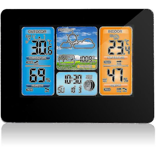 Trådlös väderstation Digital färgglad väderklocka med utomhussensor inomhus utomhustermometer med datum Temperatur luftfuktighetsbarometer Alarm