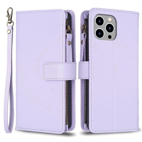 BF Style-19 För iPhone 15 Pro Max PU Läder Telefonfodral Flip Plånbok Ställ Skydd med Dragkedjeficka Multicolor Style F