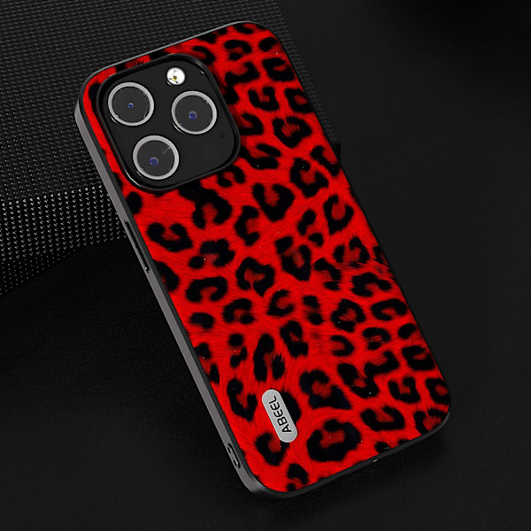 För Iphone 15 Pro Max Leopard Mönster Phone case Pu Läder + PC + Tpu Slim Cover Red