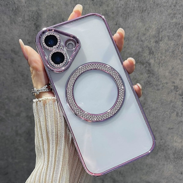 iPhone 16 Magneettinen Kotelo Bling Strassi Kirkas TPU+PC Puhelinkuori Multicolor Style A