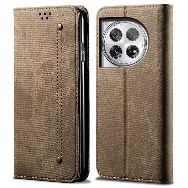 Plånboksfodral i PU-läder med jeanstextur för OnePlus Ace 3 5G/12R 5G Multicolor Khaki