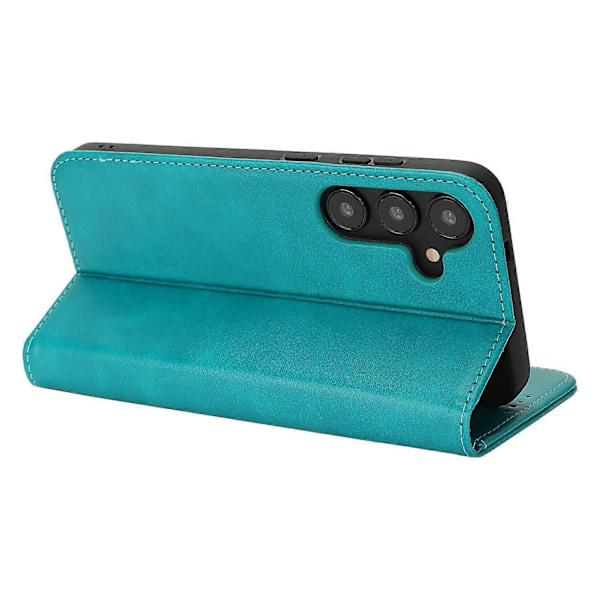 Til Samsung Galaxy S25 Etui PU Læder Kalvepræget Magnetisk Lukning Smartphone Cover - Mørkebrun Multicolor Sky Blue
