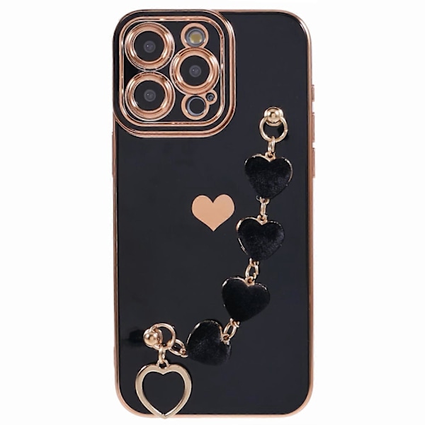 Elektroplettert Kant Hjerte Mønster TPU Telefondeksel med Stropp til iPhone 13 Pro Multicolor Style A