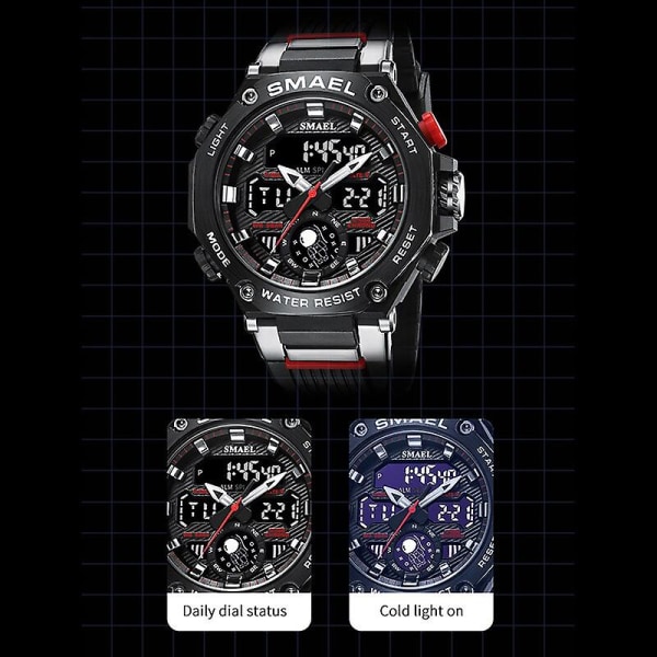 Quartz Armbandsur Sport Smael Military Army Clock Alarm Dual Display Led Electronic Watch 8069 Vattentäta klockor för män BLACK