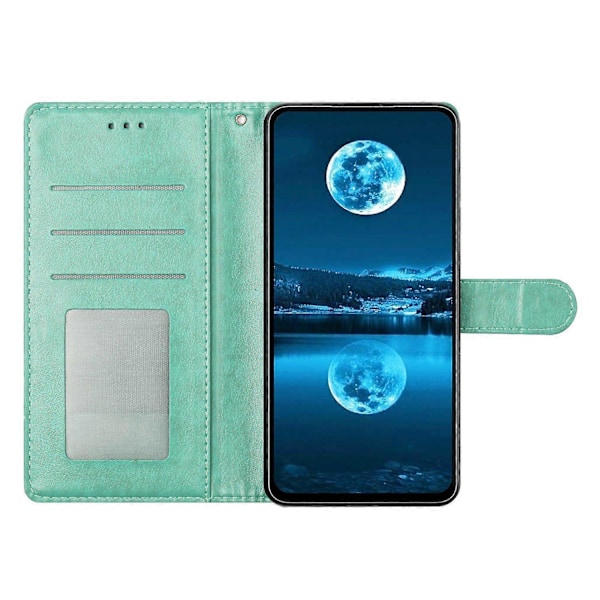 Læder Telefon Cover med Pung og Støttefunktion samt Praktisk Håndledsrem til Samsung Galaxy A55 5G - Multicolor Green