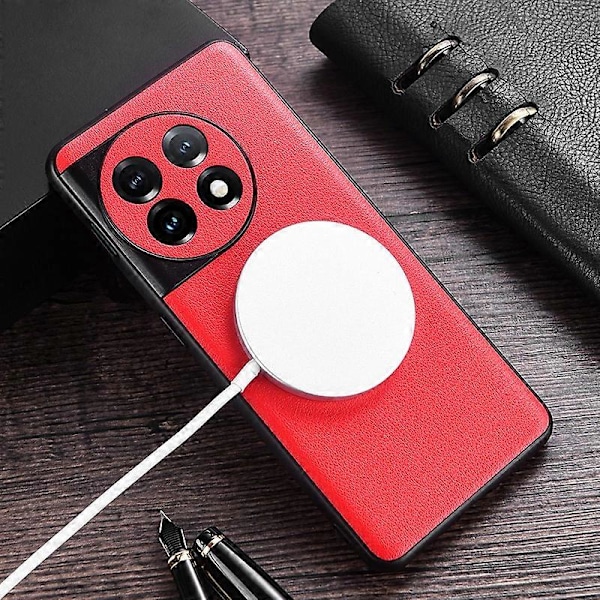 Kompatibel med MagSafe-laderdeksel for OnePlus 11 5G PU-lærbelagt TPU+PC telefonbakdeksel Multicolor Style A