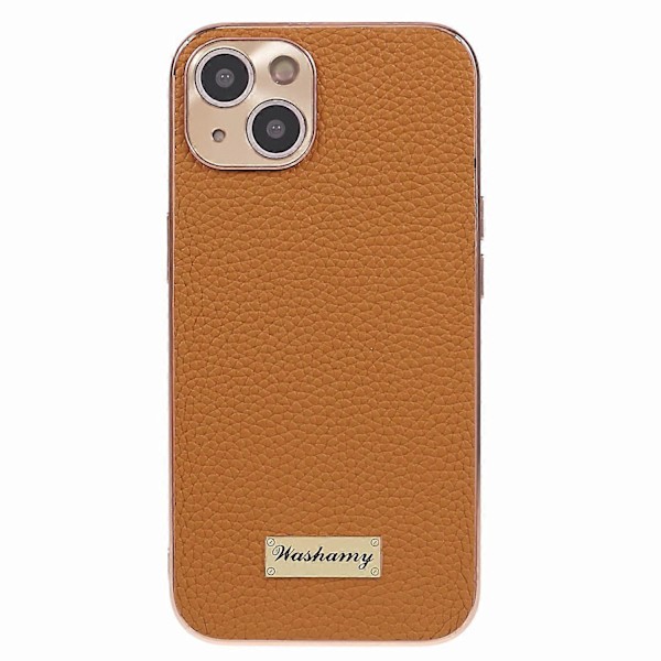 Äkta Läderfodral för iPhone 13 6.1 tum, Ko Läder+PC+TPU, Mobilskal med Elektropläterad Ram Multicolor Style A