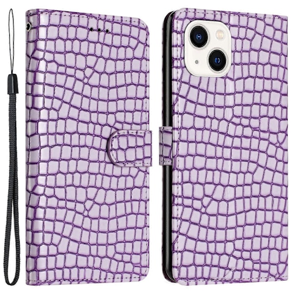 Flip Cover til iPhone 14 Krokodille Tekstur PU Læder Stand Telefon Wallet Case med Håndrem Multicolor Style B