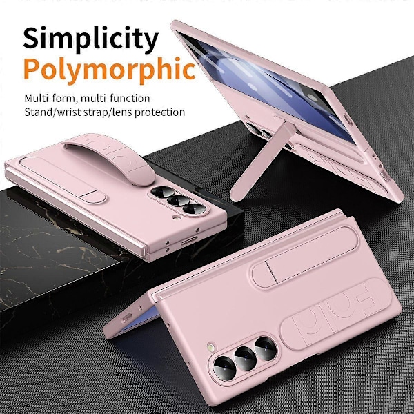 Skal med Stöd, Armband och Härdat Glas för Samsung Galaxy Z Fold5 5G - Grå Multicolor Pink