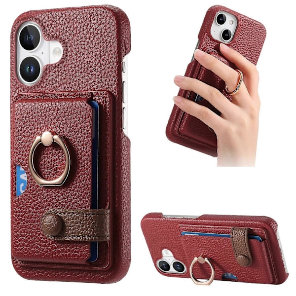 Y2 Fodral till iPhone 16 med Ringhållare, Ställ, Kortfack, Läder Skal - Date Apricot Multicolor Red