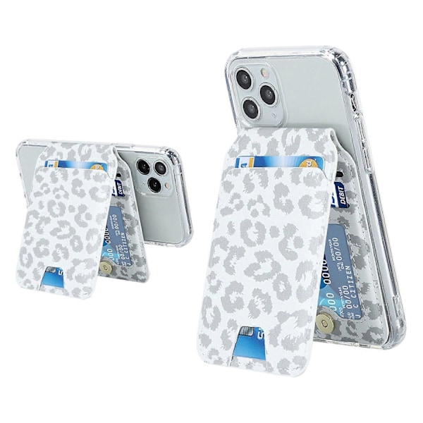 Magneettinen korttikotelo jalustalla PU-nahkaa, korttilompakko, henkilökortti- ja pankkikorttikotelo - Musta Multicolor Leopard Print/White
