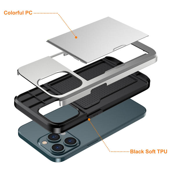 Skjutkortshållare Cover För Iphone 15 Pro, Tpu + PC Dual Layer Case Silver