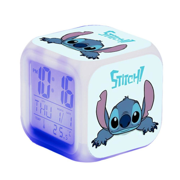 Lilo & Stitch Digital väckarklocka Anime Tecknad Nattlampa Sängbord 7 färgskiftande klocka Heminredning Barnpresenter C