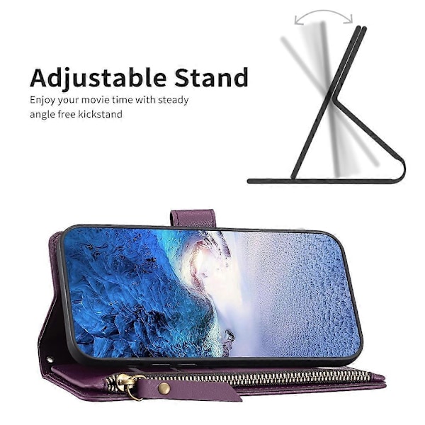 BF Style-19 För iPhone 15 Pro Max PU Läder Telefonfodral Flip Plånbok Ställ Skydd med Dragkedjeficka Multicolor Style C