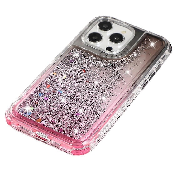 Til iPhone 13 Pro 6,1 tommer mobiltelefonetui TPU+PC Anti-drop Gradient Flydende Kviksandsskal Multicolor Black+Pink