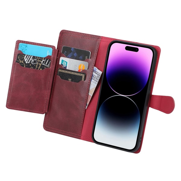 För Iphone 15 Plus Slim-fit Pu-läderfodral Case Dragkedja Fick Flip Stativ Cover Skal Red