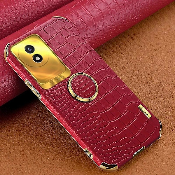 För vivo Y02 4G Läderbelagt TPU Telefonfodral Ringstativ 6D Elektropläterat Bakstycke Multicolor Style D