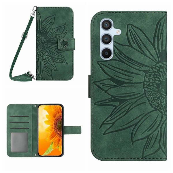 Mobilskal med crossbody-rem för Samsung Galaxy A35 5G PU-läder Solros Stativ Multicolor Style G