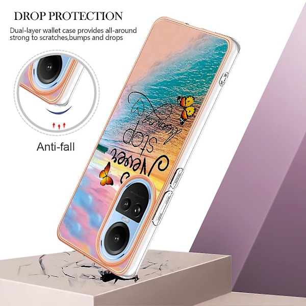 Phone case för galvanisering till Oppo Reno10 5g (global) Marmor Blommönster Mjukt TPU- cover Never Stop Dreaming
