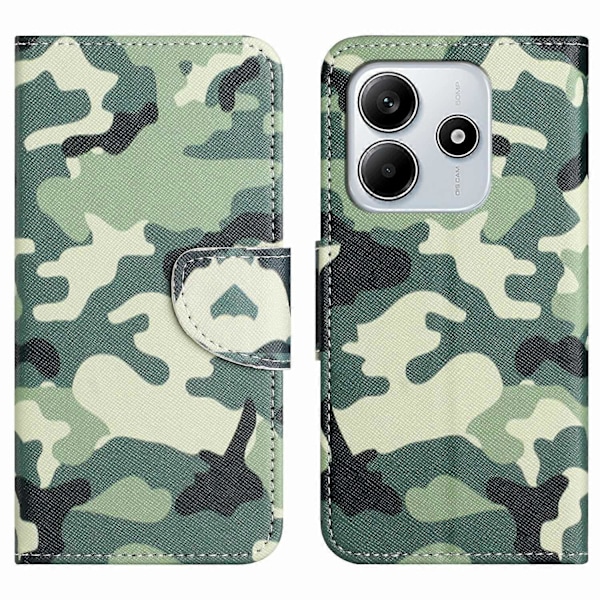 Til Xiaomi Redmi Note 14 4G Etui Mønstertryk Kryds Tekstur Læder Telefon Cover Multicolor Camouflage