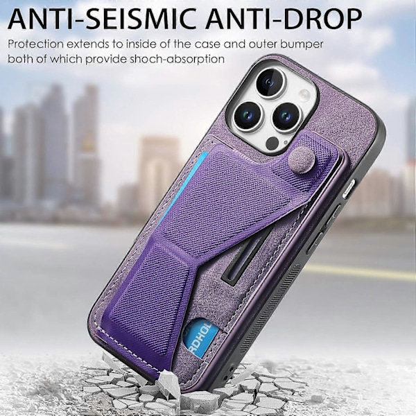 Til iPhone 16 Pro Cover Retro Læder Bagside Cover Kort Slot Side Støttefod - Grøn Multicolor Purple