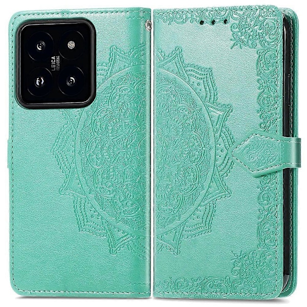 Til Xiaomi 14T Etui Mandala Præget Design Læder Wallet Telefon Cover- Multicolor Green