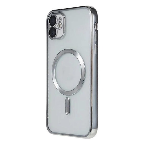 För iPhone 12 6,1 tum Magnetiskt Skal WANLONFENG Elektropläterat TPU-skydd med Linsskydd + 2 st Härdat Glas Multicolor Silver