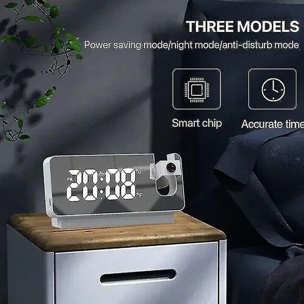 Led Mirror Projektion Väckarklocka Termometer Digital Snooze Roterad Display USB Hög kvalitet
