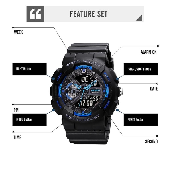 Skmei 1688 Digital Display + Pointer Sports Elektronisk Ur Black Gold