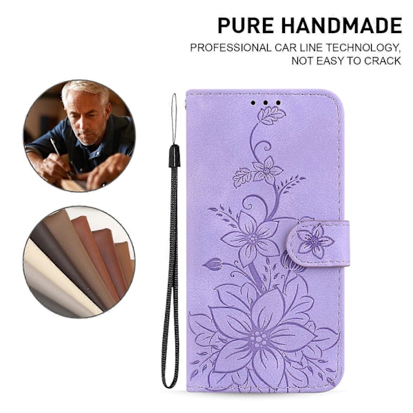Til Samsung Galaxy S23 FE Præget Lily Blomst Smartphone Etui PU Læder Standpung Cover Multicolor Style D