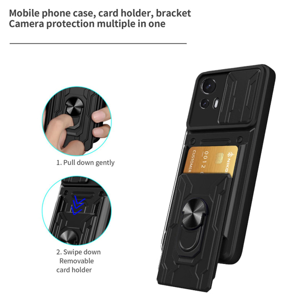 Stötsäkert cover för Motorola Edge 30 Neo 5g, Ring Kickstand phone case med skjutkamera skyddskorthållare Sapphire