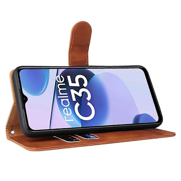 Til Realme C35 Hud-berøringsfølelse Dråbesikker PU Læder Etui Wallet Stand Telefon Cover