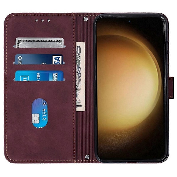 Læderetui med skulderrem, pung og stativ til Samsung Galaxy S24+ Multicolor Wine Red